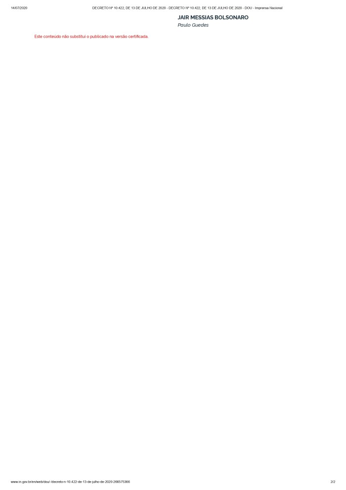 DECRETO Nº 10.422, DE 13 DE JULHO DE 2020 - DECRETO Nº 10.422, DE 13 DE JULHO DE 2020 - DOU - Imprensa Nacional_page-0002